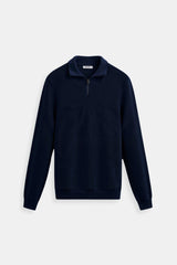 Klassischer Strickpullover mit Reißverschluss & Kontrastkragen – Marineblau