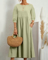 Midikleid mit Rundhalsausschnitt & Laternenärmeln – Selina – Grün