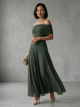 Juni | Off-Shoulder Drapiertes Midi-Kleid – Grün