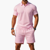 Leichtes Sommer Polo Set Herren - Kurzarmshirt & passende Shorts – Hellrosa