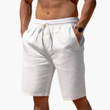 Herren Leinen Sommer Shorts mit Kordelzug und Taschen – Weiß