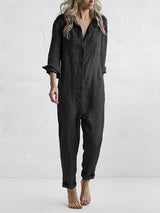 Majia | Damen Lässiger Jumpsuit | Langarm – Schwarz