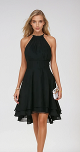Damen Halter Mini Hochzeitsgast Kleid – Schwarz