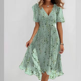 Valerie - V-Ausschnitt-Chiffonkleid für Damen – Hellgrüner Bambus