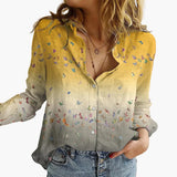 Kunstvoll bedruckte V-Ausschnitt Bluse - Damen Freizeitlook – Orange