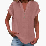 Damen Bluse mit V-Ausschnitt und kurzen Ärmeln für Frühling – Rosa