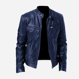 Norris - Lässige und schmal geschnittene Lederjacke für Herren – Blau