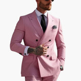 Herren Anzug zweiteilig mit Doppelreiher und Slim Fit Hose – Rosa