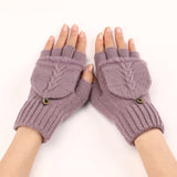 GloveGleam – Gestrickte Fingerlose Flip Handschuhe – Violett