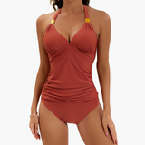 Zweiteiliges Tankini-Set – für Damen mit verstellbaren Trägern – Rot/Orange