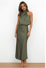 Marley - Elegantes Abendkleid aus Satin für Damen – Armeegrün