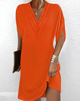 Xavia - Elegantes Kleid mit gerafftem V-Ausschnitt – Orange