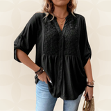 RENATE – Bluse Mit V Ausschnitt Und Knöpfen – Schwarz