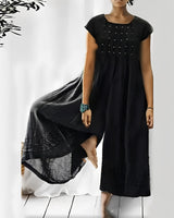 Claudia - Stilvoller kurzärmeliger Jumpsuit für Damen – Schwarz