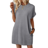 Clariss | Damen T-Shirt Kleid Kurzarm Rundhals Mini Sommer – Grau