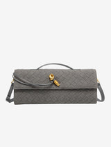 Cherry Luxe Woven Suede Clutch Mit Abnehmbarem Schultergurt – Eleganter Vegan-Leder Handtasche – Grau