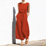 Gerader Jumpsuit mit Falten am Revers ohne Gürtel - Nora – Orangerot