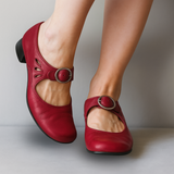 Els - Damen Orthopädische Ledersandalen mit Keilsohle – Rot