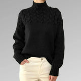 Pullover mit elegantem und warmem rollkragen, kreuzstich-design, unisex – Schwarz