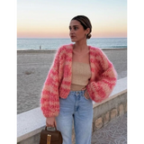 Zarela Bunt Gestrickte Strickjacke – Rosa