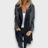 Ariana – Mantel aus Denim &amp; Veloursleder-Optik – Schwarz