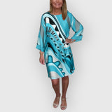 ESTELLE | ELEGANTES besticktes MIDI-KLEID – Blau