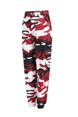 Damen nan Cargohose mit urbanem Camouflage-Print und elastischem Bund Drune – Ziegelrot