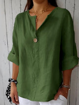 Susanne | V-Ausschnitt Leinen Bluse – Grün
