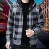 Garson - hochwertige strickjacke mit karierter kapuze – Hellgrau