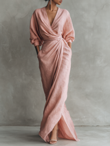 Konika – Minimalistisches Maxikleid Mit V-Ausschnitt – Rosa