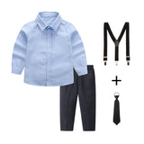 Damen elegantes Outfitset mit Hemd, Hose, Hosenträgern und Krawatte Drune – Blau