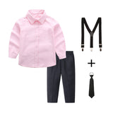 Damen elegantes Outfitset mit Hemd, Hose, Hosenträgern und Krawatte Drune – Rosa