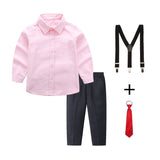 Damen elegantes Outfitset mit Hemd, Hose, Hosenträgern und Krawatte Drune – Pink
