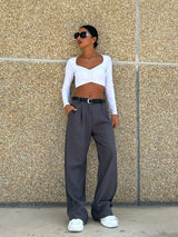 Veenadi - Hose Mit Hoher Taille Und Weitem Bein – Grau