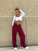 Veenadi - Hose Mit Hoher Taille Und Weitem Bein – Burgund