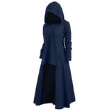 Damen nan gestrickter Kapuzenmantel mit ausgestelltem Maxirock und asymmetrischem Saum Drune – Navyblau