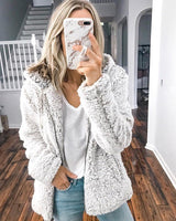 Damen nan kuschelige Teddy-Fleece Übergangsjacke mit Kapuze und Reißverschluss Drune – Weiß