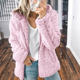 Damen nan kuschelige Teddy-Fleece Übergangsjacke mit Kapuze und Reißverschluss Drune – Zartrosa