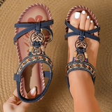 Flora | Sandalen Stil Ibiza, die Komfort und Eleganz vereinen – Dunkelblau/Braun