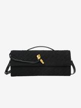 Cherry Luxe Woven Suede Clutch Mit Abnehmbarem Schultergurt – Eleganter Vegan-Leder Handtasche – Schwarz
