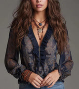 Taviana - Bluse mit weicher Haptik und Rüschen-Details – Marineblau