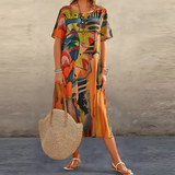 Raven | Blumenmuster Kleid – Orange