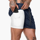 Herren Fitness Shorts mit Innentasche und Kompressionsebene – Marineblau
