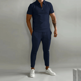 Herren Elegantes Polo Shirt und Hose Set | Stilvoll – Dunkelblau