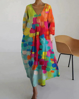 Damen Bunt Bedrucktes Sommerkleid | Midi Kleid – Mehrfarbig