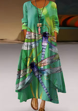 Belle - Stilvolles, locker sitzendes Kleid mit Print für Damen – Grün