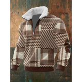 Ibrahima – Fleece Rollkragen Pullover Mit Reißverschluss – Braun-Weiß