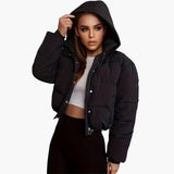 Damenkurze Jacke mit Kapuze und Reißverschluss – Schwarz