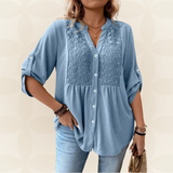 RENATE – Bluse Mit V Ausschnitt Und Knöpfen – Blau