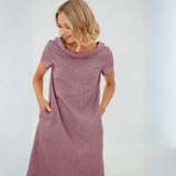 Solea – Lockeres Sommerkleid in Gelb mit weitem Kragen – Lila